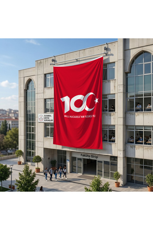 Kırmızı Türkiye Cumhuryetinin 100.Yılı Poster Bayrak Raşel Kumaş 6x9 metre ATA53