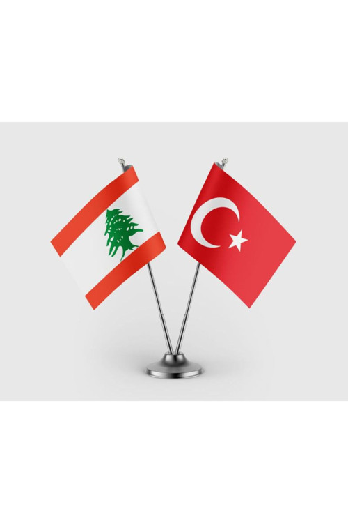 Lübnan ve Türkiye Bayrağı İkili Saten Masa Bayrağı Takımı