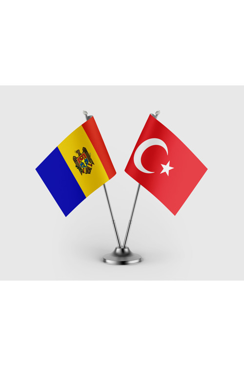 Moldova ve Türkiye Bayrağı İkili Saten Masa Bayrağı Takımı