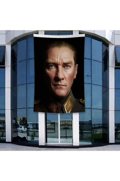 Mavi Gözlü Atatürk Yakın Çekim Portre Poster Bayrak Raşel Kumal 4x6 metre ATA67