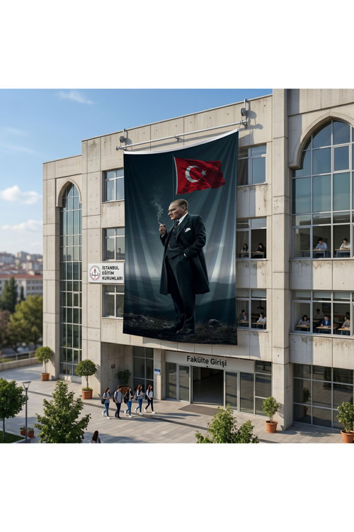 Mustafa Kemal Atatürk ve Türk Bayrağı Poster Bayrak Raşel Kumaş 6x9 metre ATA61