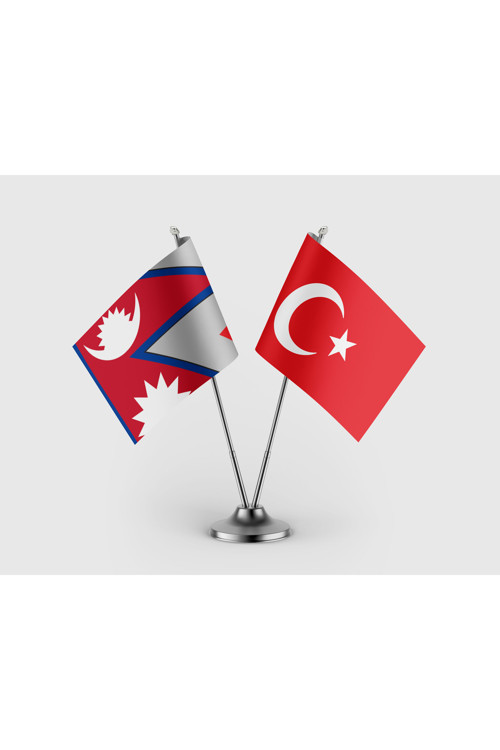 Nepal ve Türkiye Bayrağı İkili Saten Masa Bayrağı Takımı
