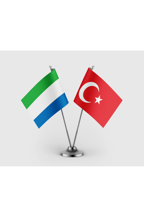 Sierra Leone ve Türk Bayrağı İkili Saten Masa Bayrağı Takımı