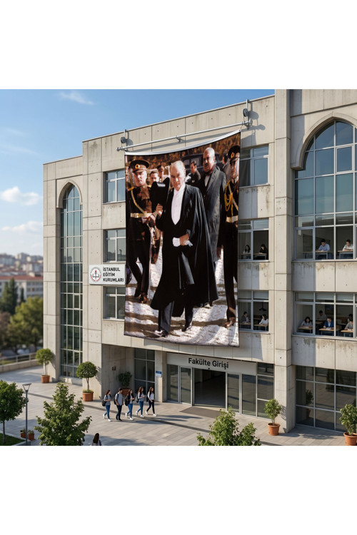 Siyah Takım Elbiseli Atatürk Poster Bayrak Raşel Kumaş 6x9 metre ATA21