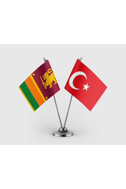 Sri Lanka ve Türkiye Bayrağı İkili Saten Masa Bayrağı Takımı