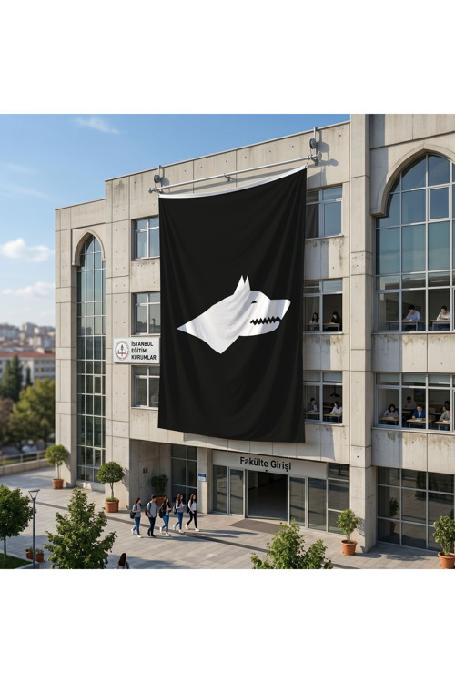 Siyah Beyaz Göktürk Bayrağı 140gr Premium Raşel Kumaş 6x9 metre