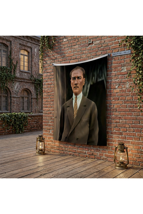 Takım Elbise Gazi Mustafa Kemal Atatürk poster Bayrak Raşel Kumaş 100x150 cm ATA55