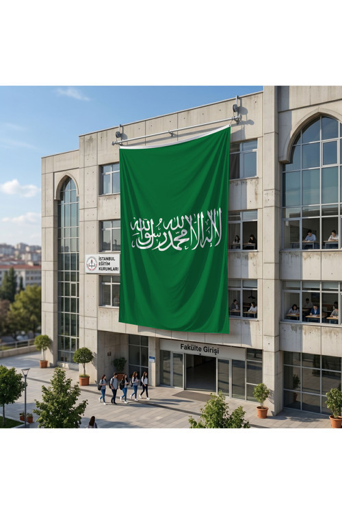 Yeşil Kelime i Tevhid Bayrağı 140gr Premium Raşel Kumaş 6x9 metre