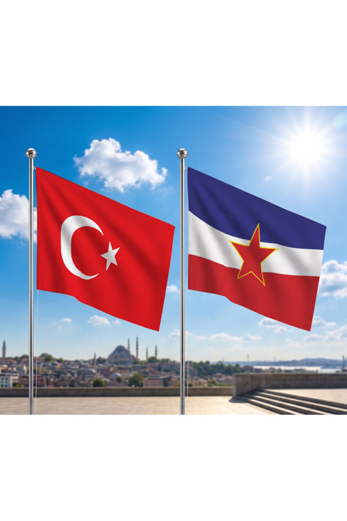 Yugoslavya Sosyalist Federal Cumhuriyeti Bayrağı ve Alpaka Kumaş Türk Bayrağı 2'li Set 70x105cm