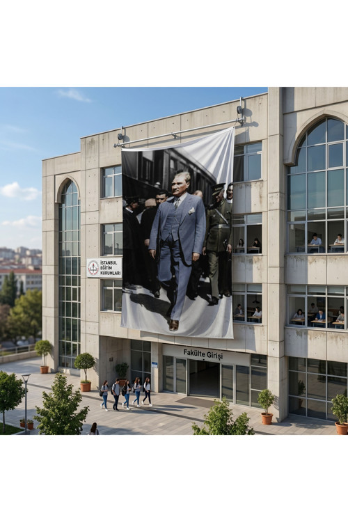 Yürüyen Atatürk Portresi Poster Bayrak Raşel Kumaş 6x9 metre ATA77
