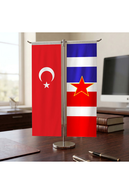 Yugoslavya Sosyalist Federal Cumhuriyeti ve Türk Bayrağı Kırlangıç T tipi Masa Bayrak Takımı
