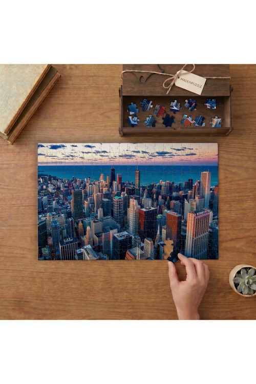 Akşamüstü Şehir Manzarası - Yüksek Binalar Tasarımı 240 parça Ahşap Puzzle Ahşap Kutuda MP04525