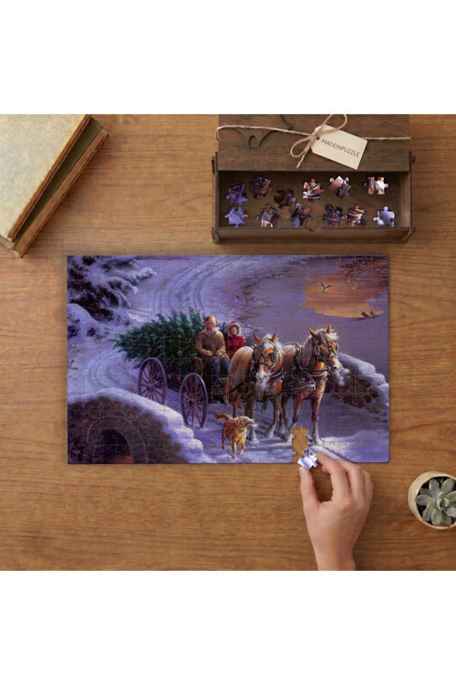 At Arabası - Kış - Karlı Yol Tasarımı 240 Parça Ahşap Puzzle Ahşap Kutuda MPY10375