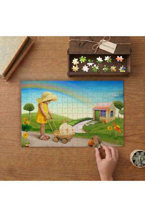 Bebek Arabası Süren Küçük Kız Tasarımı 240 parça Ahşap Puzzle Ahşap Kutuda MP00638