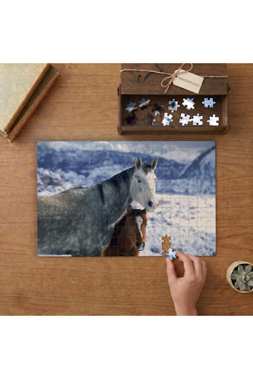 At ve Yavrusu Tasarımı 240 parça Ahşap Puzzle Ahşap Kutuda MP06685