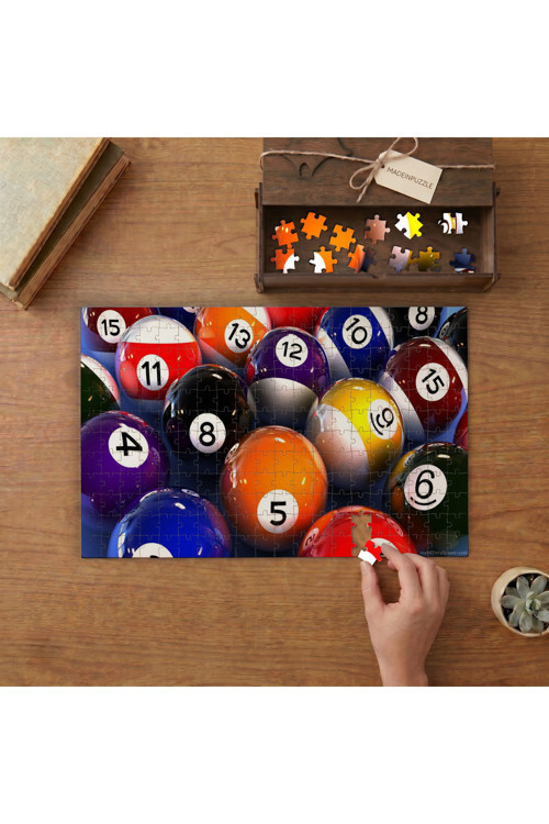 Bilardo Topları - Renkli Toplar Tasarımı 240 Parça Ahşap Puzzle Ahşap Kutuda MPY10151