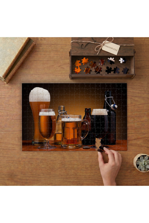 Bardakta Bira Çeşitleri Tasarımı 240 parça Ahşap Puzzle Ahşap Kutuda MP09060