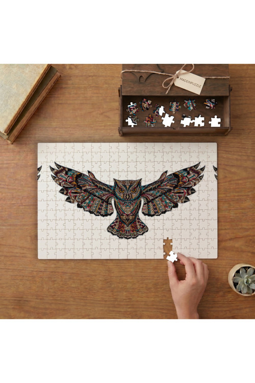 Baykuş Mandala Desenli Tasarımı 240 parça Ahşap Puzzle Ahşap Kutuda MP06455