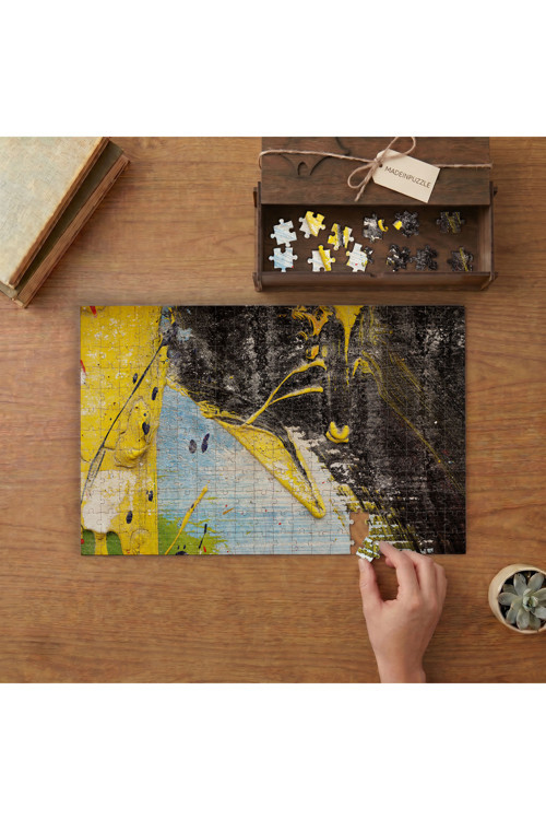 Boya Sıçraması Sarı Siyah Mavi Tasarımı 240 parça Ahşap Puzzle Ahşap Kutuda MP02427