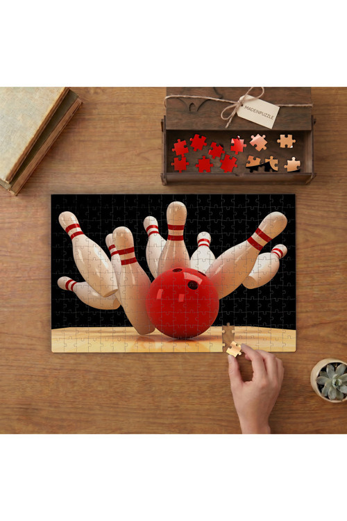 Bowling- Devrilen Dubalar Tasarımı 240 parça Ahşap Puzzle Ahşap Kutuda MP00550