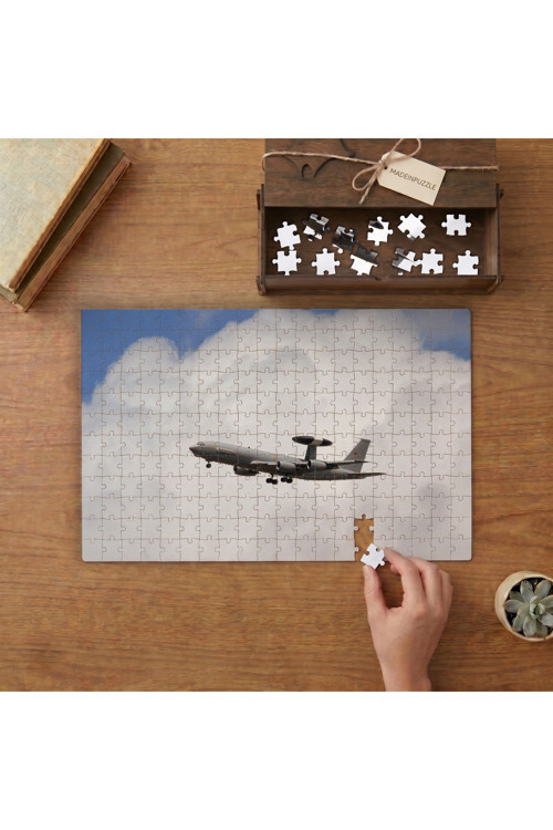 Bulutlar Üstünce Awacs Uçağı Tasarımı 240 Parça Ahşap Puzzle Ahşap Kutuda MPY20256
