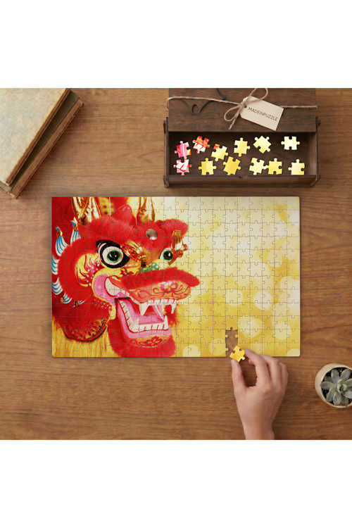 Çin Yeni Yılı Ejderha Dansı Tasarımı 240 parça Ahşap Puzzle Ahşap Kutuda MP11364