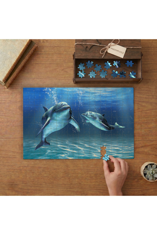 Deniz Altında Yunuslar Tasarımı 240 parça Ahşap Puzzle Ahşap Kutuda MP10879