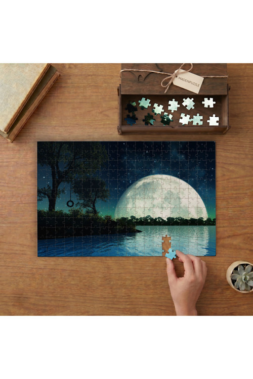 Dolunay - Gece - Yıldızlar - Doğa Manzarası Tasarımı 240 Parça Ahşap Puzzle Ahşap Kutuda MPY40313