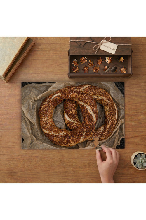 El Yapımı Simit Tasarımı 240 parça Ahşap Puzzle Ahşap Kutuda MP08627
