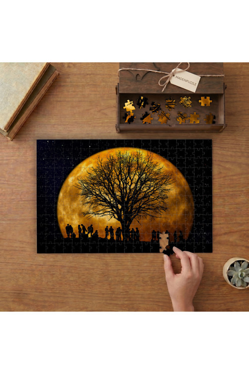 Gece - Dolunay - Ağaç - İnsan Silüetleri Tasarımı 240 parça Ahşap Puzzle Ahşap Kutuda MP02636