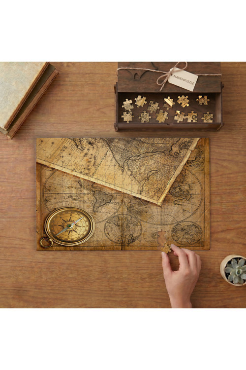 Eski Dünya Haritaları - Pusula Tasarımı 240 parça Ahşap Puzzle Ahşap Kutuda MP10338