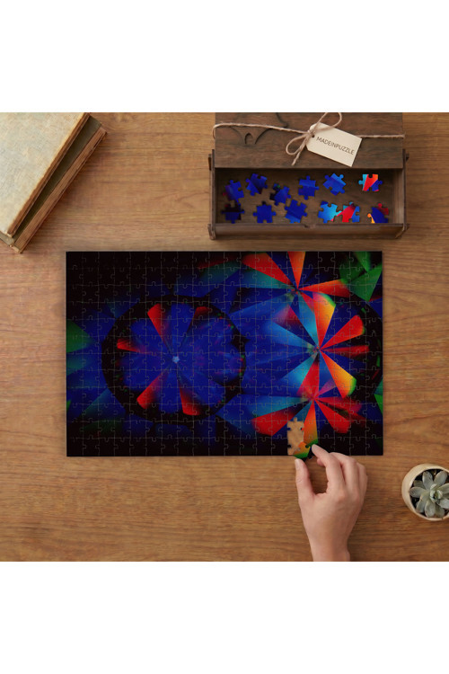 Fraktal Desen Mavi Kırmızı Tonları Tasarımı 240 parça Ahşap Puzzle Ahşap Kutuda MP00219