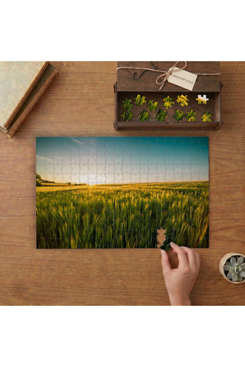 Günbatımında Yeşil Buğday Tarlası Tasarımı 240 parça Ahşap Puzzle Ahşap Kutuda MP00175