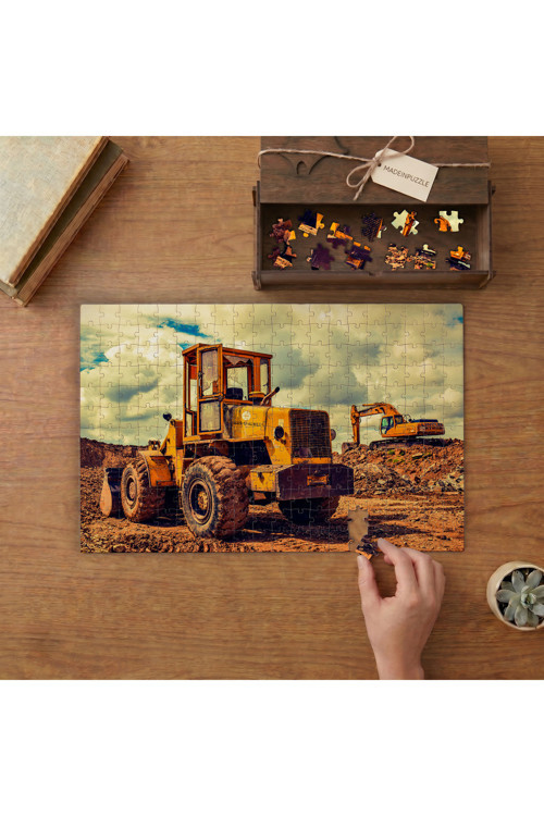 İnşaat - Dozer - Kepçe - Şantiye Tasarımı 240 parça Ahşap Puzzle Ahşap Kutuda MP07337