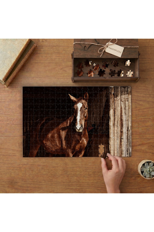 Kahverengi At- Horse- Hayvan Tasarımı 240 parça Ahşap Puzzle Ahşap Kutuda MP00068