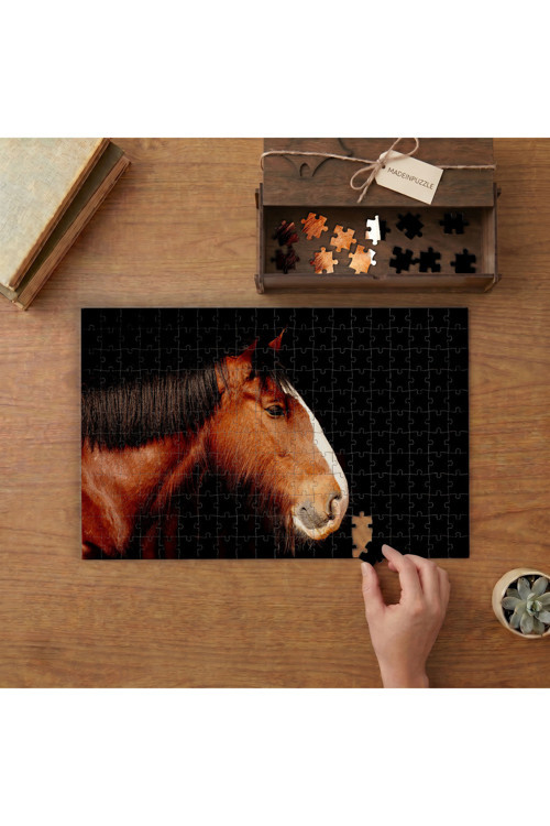 Kahverengi At Tasarımı 240 parça Ahşap Puzzle Ahşap Kutuda MP04044