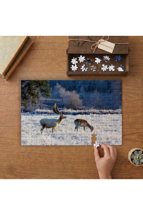 Karda Ren Geyikleri Tasarımı 240 Parça Ahşap Puzzle Ahşap Kutuda MPY40148