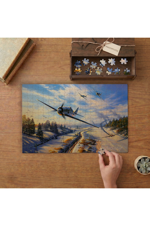 Kış - Kar - Uçaklar Tasarımı 240 Parça Ahşap Puzzle Ahşap Kutuda MPY10283