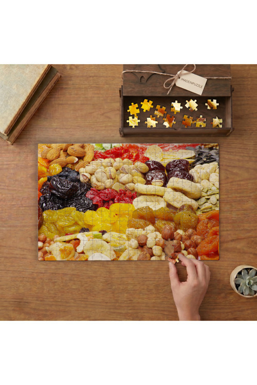 Kuruyemiş ve Kuru Meyveler - Çerezler Tasarımı 240 parça Ahşap Puzzle Ahşap Kutuda MP01722