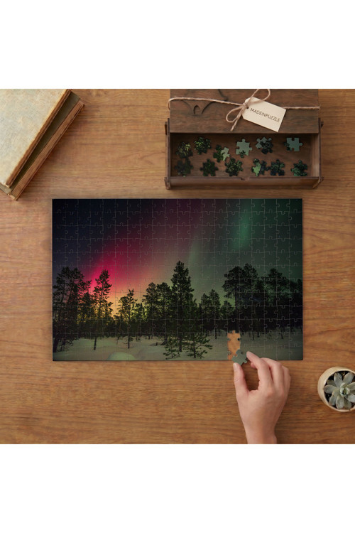Kuzey Işıkları - Orman - Kar Tasarımı 240 parça Ahşap Puzzle Ahşap Kutuda MP02279