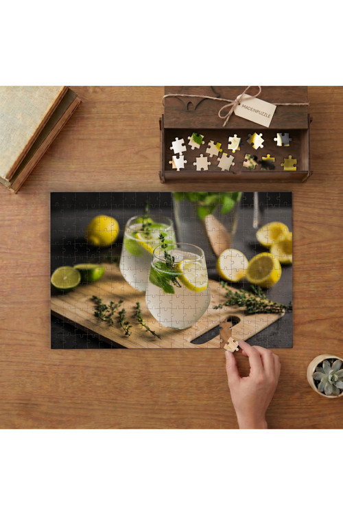 Limonlu Soda - Limon Dilimleri Tasarımı 240 parça Ahşap Puzzle Ahşap Kutuda MP02011