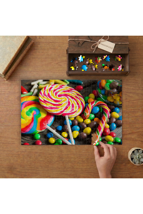 Lollipop - Nostaljik Renkli Şekerler Tasarımı 240 parça Ahşap Puzzle Ahşap Kutuda MP03562