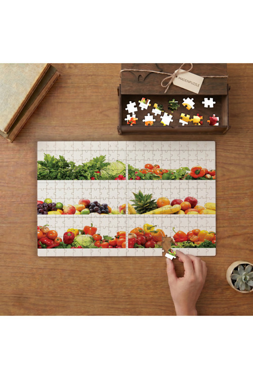 Meyve - Sebze Kolajı Tasarımı 240 parça Ahşap Puzzle Ahşap Kutuda MP06490