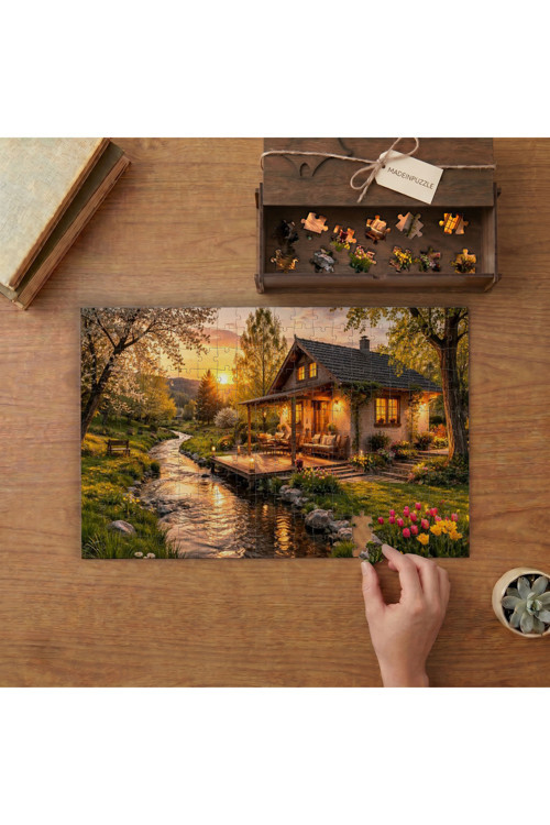 Nehir Kenarındaki Ahşap Ev Tasarımı 240 Parça Ahşap Puzzle Ahşap Kutuda MPY60360