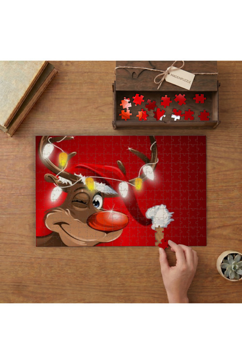 Noel Geyiği Tasarımı 240 Parça Ahşap Puzzle Ahşap Kutuda MPY10135