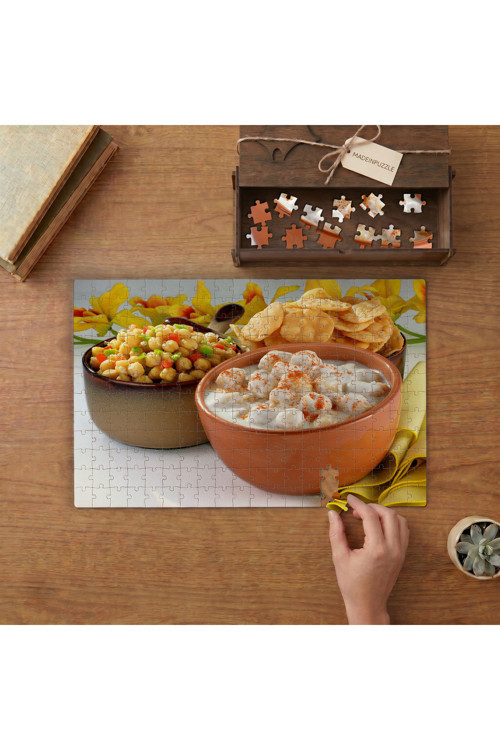Nohut Salatası ve Yoğurtlu Yemek Tasarımı 240 parça Ahşap Puzzle Ahşap Kutuda MP00403