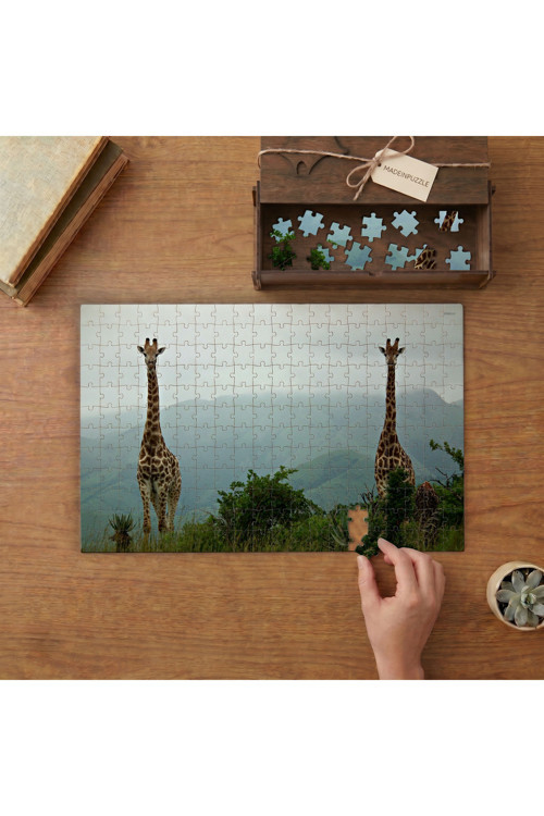 Ormanda Zürafa Çifti Tasarımı 240 Parça Ahşap Puzzle Ahşap Kutuda MPY40393