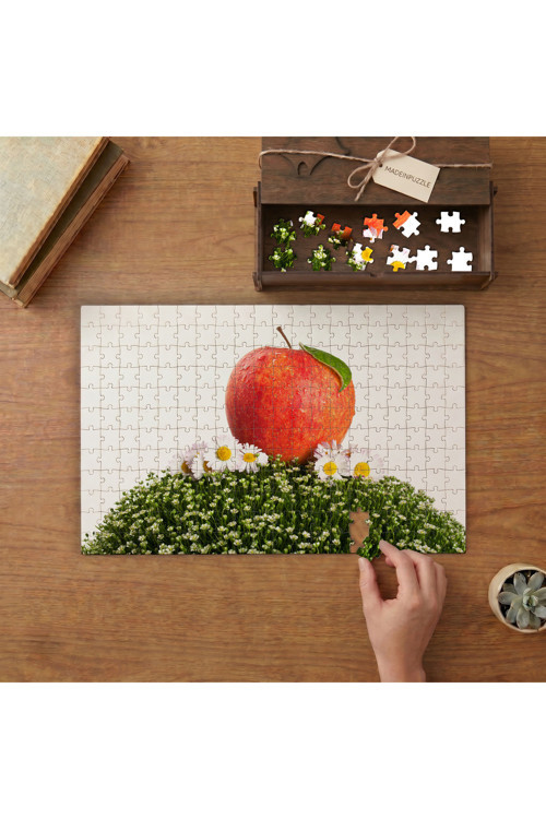 Papatyaların Üstünde Kırmızı Elma Tasarımı 240 parça Ahşap Puzzle Ahşap Kutuda MP01794