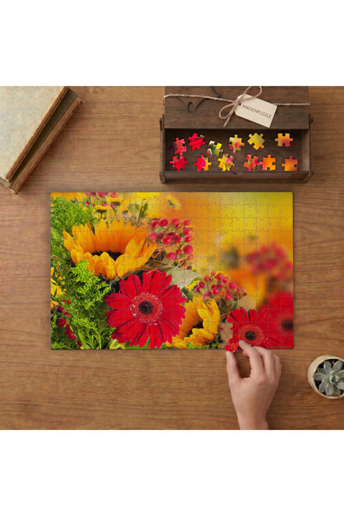 Rengarenk Çiçekler Tasarımı 240 parça Ahşap Puzzle Ahşap Kutuda MP04953