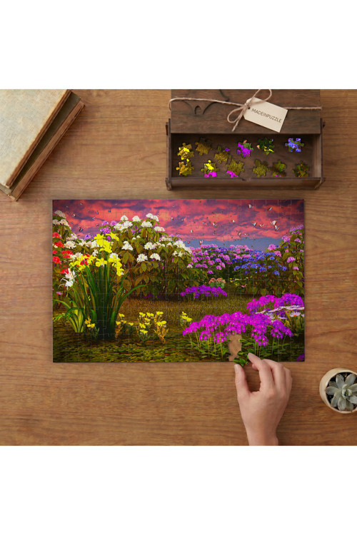 Rengarenk Çiçekler Tasarımı 240 parça Ahşap Puzzle Ahşap Kutuda MP04961